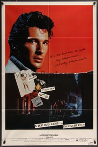 6y1044 BREATHLESS 1sh 1983 Richard Gere, sexy Valerie Kaprisky, Art Metrano!