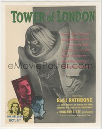 6y0265 TOWER OF LONDON linen trade ad 1939 executioner Boris Karloff, Basil Rathbone, different!