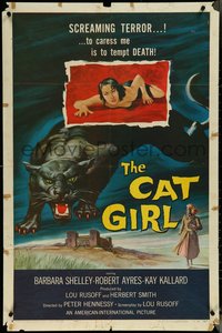 6y1051 CAT GIRL 1sh 1957 cool black panther & sexy girl art, to caress her is to tempt DEATH!