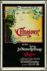 6y1056 CHINATOWN 1sh 1974 Roman Polanski, Jim Pearsall art of Jack Nicholson & Faye Dunaway!