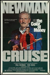 6y1060 COLOR OF MONEY 1sh 1986 Robert Tanenbaum art of Paul Newman & Tom Cruise playing pool!