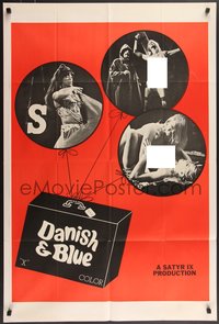 6y1072 DANISH & BLUE 1sh 1970 super-sexy images of naked girls in bondage, rare!