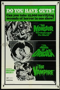 6y1084 DO YOU HAVE GUTS 1sh 1971 monster & vampire triple-bill, 15,000 terrifying seconds of horror!