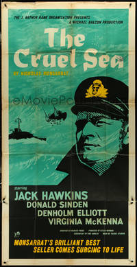 6y0363 CRUEL SEA English 3sh 1953 Walklin art of captain Jack Hawkins & ships at sea, ultra rare!