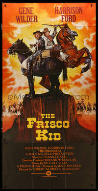 6y0368 FRISCO KID English 3sh 1979 Aldrich, Struzan art of Harrison Ford & Jewish Rabbi Gene Wilder!