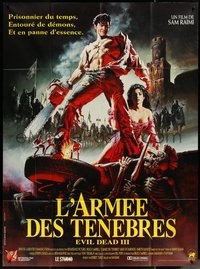 6y0076 ARMY OF DARKNESS French 1p 1993 Sam Raimi, Hussar art of Bruce Campbell with chainsaw hand!