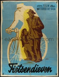 6y0079 BICYCLE THIEF French 1p 1949 different Morvan art of bicycle behind father & son, ultra rare!