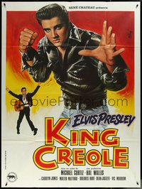 6y0095 KING CREOLE French 1p R1980s great artwork of Elvis Presley in leather jacket by Jean Mascii!