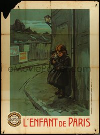 6y0097 L'ENFANT DE PARIS French 1p 1913 art of sad little girl holding doll on street, ultra rare!