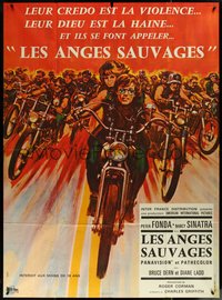 6y0115 WILD ANGELS French 1p 1967 biker Peter Fonda & sexy Nancy Sinatra on motorcycle, rare!