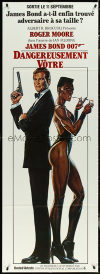 6y0070 VIEW TO A KILL French door panel 1985 Goozee art of Roger Moore as James Bond & Grace Jones!