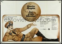 6y0424 GREAT DICTATOR German 33x47 R1973 best art of Charlie Chaplin & Earth by Friedel Schmidt!