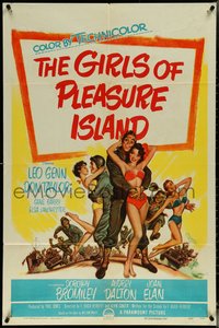 6y1124 GIRLS OF PLEASURE ISLAND 1sh 1953 Leo Genn, Don Taylor, art of soldiers with sexy girls!