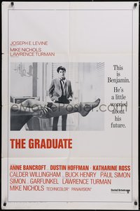 6y1130 GRADUATE int'l 1sh 1968 classic image of Dustin Hoffman & sexy leg in bed, pre-awards!