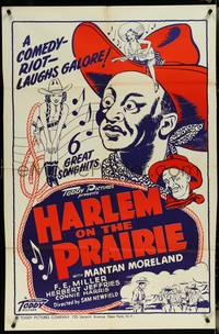 6y1138 HARLEM ON THE PRAIRIE 1sh R1948 black cowboy Mantan Moreland starring at sexy cowgirl!