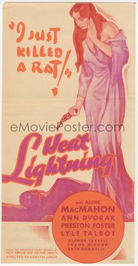 6y0405 HEAT LIGHTNING herald 1934 art of Aline MacMahon, who just killed a rat, ultra rare!