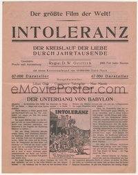 6y1425 INTOLERANCE German herald 1924 D.W. Griffith anti-discrimination spectacle, ultra rare!