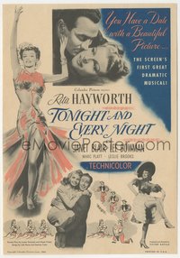 6y1450 TONIGHT & EVERY NIGHT herald 1945 Rita Hayworth, Janet Blair, Lee Bowman, ultra rare!