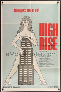 6y1141 HIGH RISE 1sh 1973 great art of giant naked woman towering over skyscraper!