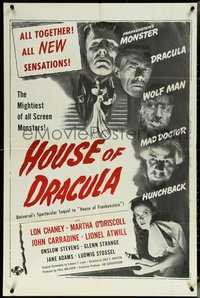 6y1147 HOUSE OF DRACULA military 1sh R1960s Wolfman Lon Chaney Jr., Strange as Frankenstein!