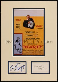 6y0020 MARTY two signed 3x5 index cards in 12x17 display! 1955 by Ernest Borgnine AND Betsy Blair!