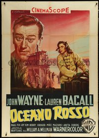 6y0511 BLOOD ALLEY Italian 1p 1956 Capitani art of John Wayne & Lauren Bacall, Wellman, ultra rare!