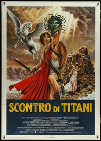 6y0123 CLASH OF THE TITANS Italian 1p 1981 Harryhausen, different Napoli art of Hamlin w/Medusa head!