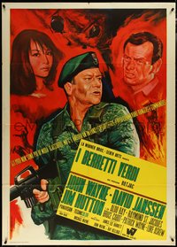 6y0136 GREEN BERETS Italian 1p 1968 John Wayne, different Vietnam War art by Renato Ferrini, rare!