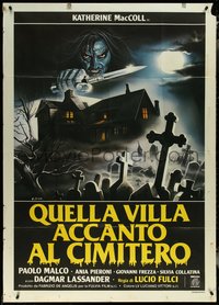 6y0526 HOUSE BY THE CEMETERY Italian 1p 1984 Lucio Fulci, Sciotti art of killer & graveyard, rare!