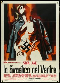 6y0144 NAZI LOVE CAMP Italian 1p 1977 completely different artwork of naked girl & swastika!