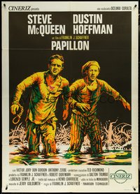 6y0147 PAPILLON Italian 1p 1973 Steve McQueen & Dustin Hoffman, different art, ultra rare!