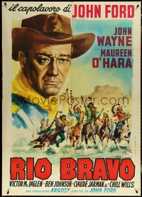 6y0536 RIO GRANDE Italian 1p R1961 different art of John Wayne, John Ford, retitled Rio Bravo, rare!