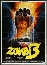 6y0162 ZOMBI 3 Italian 1p 1987 directed by Lucio Fulci, cool demons-in-hand horror artwork!