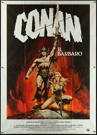 6y0165 CONAN THE BARBARIAN Italian 2p 1982 art of Arnold Schwarzenegger & sexy Sandahl Bergman by Casaro!