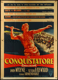 6y0552 CONQUEROR style B Italian 2p 1956 Ciriello art of barbarian John Wayne, Susan Hayward, ultra rare!