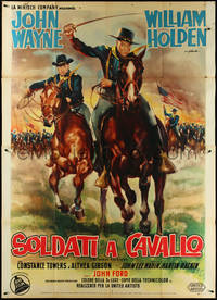 6y0173 HORSE SOLDIERS Italian 2p 1959 art of John Wayne & William Holden by Olivetti, John Ford