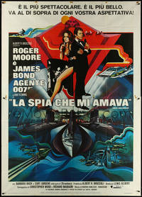 6y0557 SPY WHO LOVED ME Italian 2p 1977 Bob Peak art of Roger Moore as James Bond & Barbara Bach!