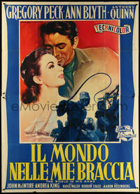 6y0191 WORLD IN HIS ARMS Italian 2p 1952 art of Gregory Peck & Ann Blyth, Rex Beach, ultra rare!