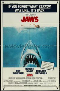 6y1171 JAWS 1sh R1979 Spielberg, Kastel shark art, if you forgot what TERROR was like, it's back!