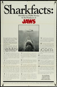 6y1170 JAWS 1sh 1975 Spielberg's man-eating shark attacking naked swimmer, Sharkfacts, rare!
