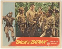 6y0699 BACK TO BATAAN LC 1945 John Wayne shows his rifle to Filipino soldiers in jungle, ultra rare!