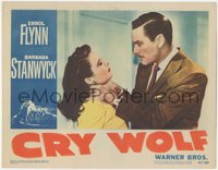 6y0742 CRY WOLF LC #2 1947 intense close up of angry Errol Flynn strangling Barbara Stanwyck!