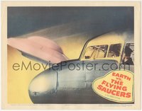 6y0762 EARTH VS. THE FLYING SAUCERS LC 1956 Harryhausen, close image of UFO flying by airplane!