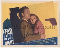 6y0769 FEAR IN THE NIGHT LC #7 1947 DeForest Kelley protects Kay Scott cowering by shadow of a gun!