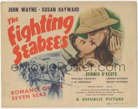 6y0623 FIGHTING SEABEES TC 1944 art of Navy man John Wayne kissing pretty Susan Hayward, rare!