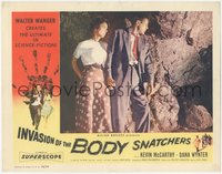 6y0816 INVASION OF THE BODY SNATCHERS LC 1956 scared Kevin McCarthy & Dana Wynter outside cave!