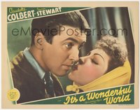 6y0817 IT'S A WONDERFUL WORLD LC 1939 super close up of Jimmy Stewart kissed by Claudette Colbert!