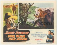 6y0841 MAN FROM LARAMIE LC 1955 James Stewart in gunfight hiding behind rock, Anthony Mann!