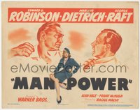 6y0644 MANPOWER TC 1941 sexy Marlene Dietrich, art of Edward G. Robinson & George Raft, rare!