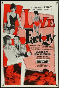 6y1190 LOVE FACTORY 1sh 1964 Bianco, rosso, giallo, rosa, gorgeous Anita Ekberg, rare!